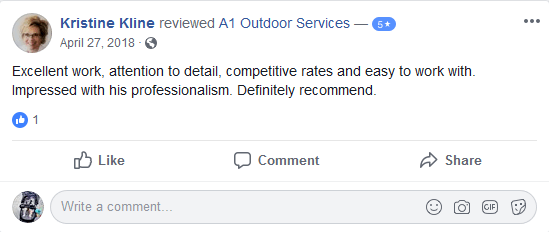 5-Star Review of A1 Outdoor Services by Kristine Kline